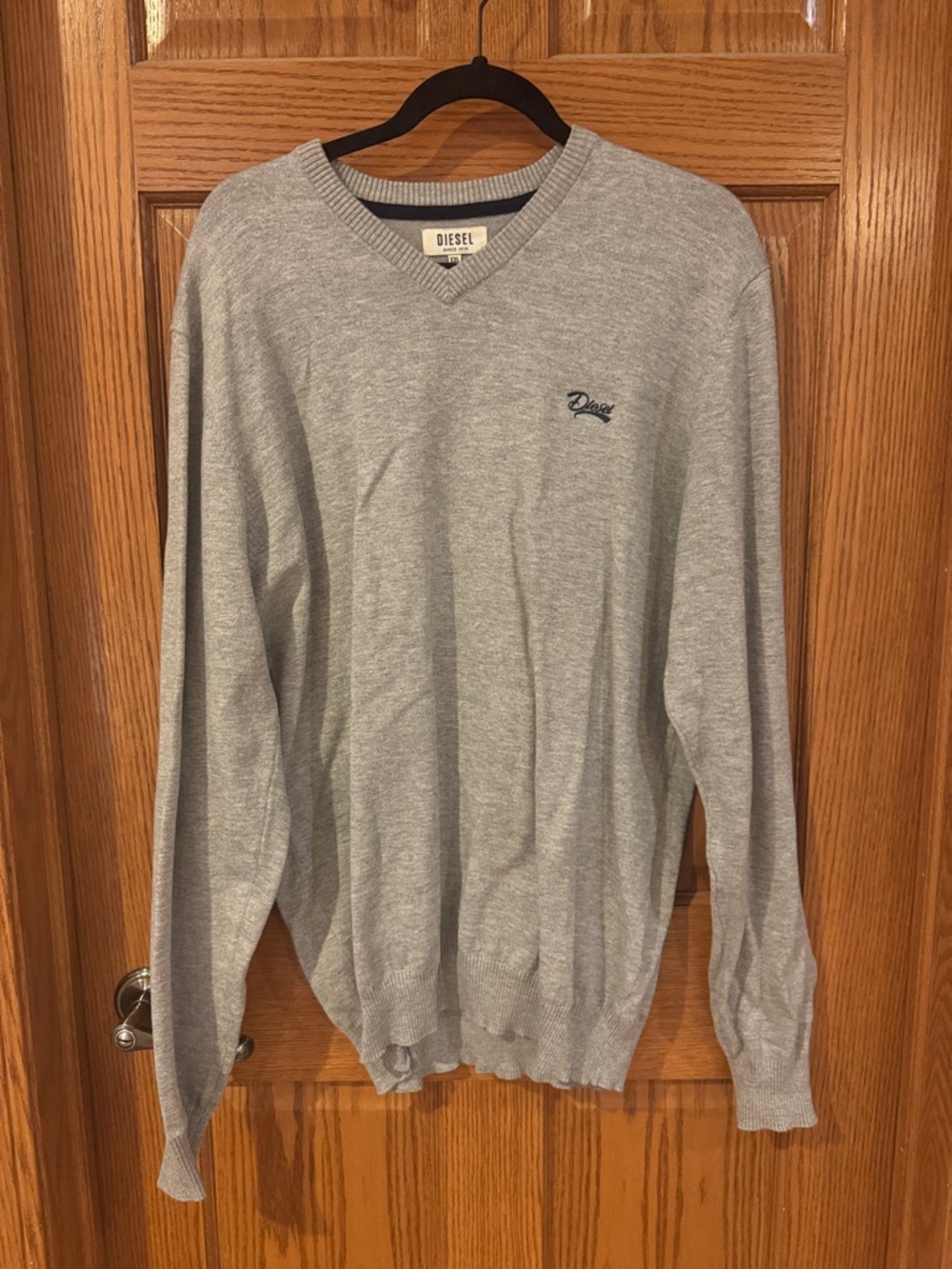 Diesel Gray V-Neck Sweater with Subtle Logo